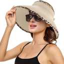 Sun Visor Hat for Women, Wide Brim Straw Summer UV Protection Hat, Foldable Roll-up Packable Beach Cap (Beige)