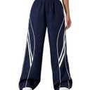 GORGLITTER Women's Wide Leg Track Pants Baggy Y2k High Waisted Dance Parachute Trousers Steertwear Blue Medium
