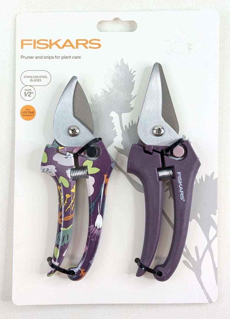 Fiskars 2pc Pruning Set 1 Pruner 1 Floral Snip 1/2" Cut Capacity Cool Colors