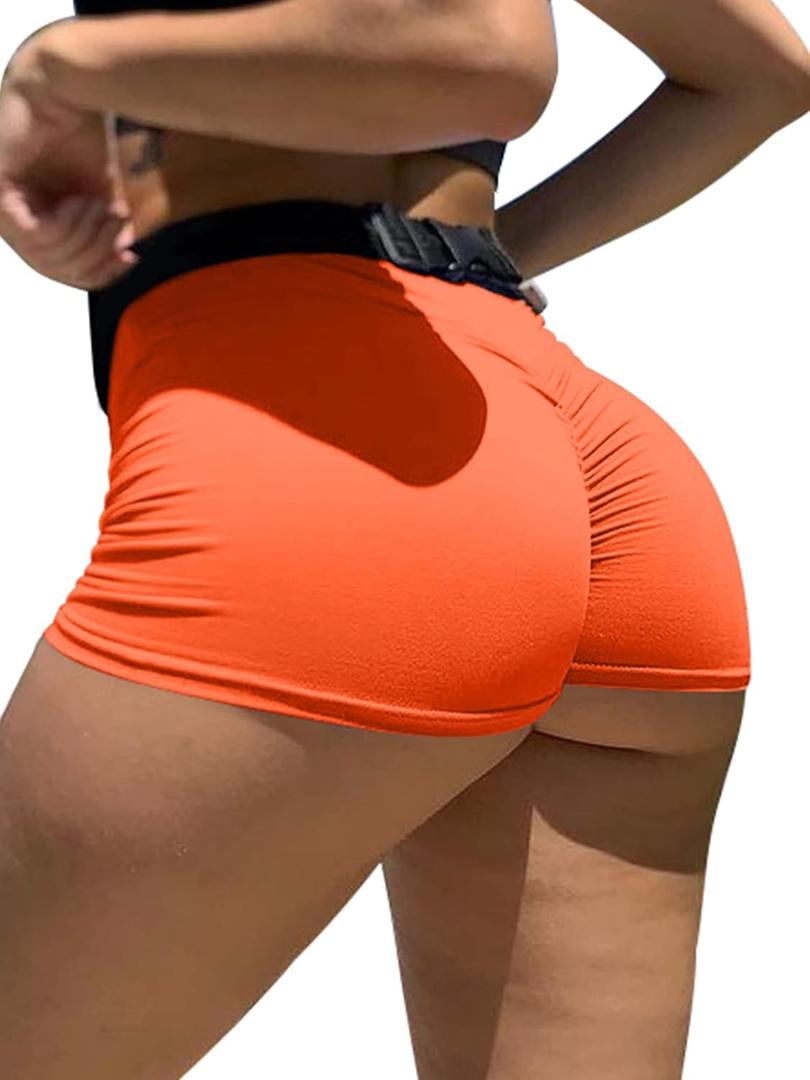 Mizoci Women's Sexy Gym Biker Booty Shorts High Waisted Ruched Workout Shorts (Orange, X-Small)