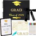 Gueevin 17 Pcs 2026 Graduation Guest Book with Photo Sign Decor Class of 2026 Scrapbook Photo Album with DIY Pens Letter Stickers Tape for Grad Party Celebrations