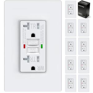 ELECTECK 10 Pack GFCI Outlets 20 Amp, Outdoor Weather Proof (WR), Self-Test GFI Receptacles with LED Indicator, Ground Fault Circuit Interrupter, Screwless Wallplate Included, UL Listed, White