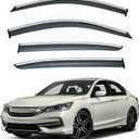 4pcs Smoke Tint with Chrome Trim Outside Mount Tape On/Clip On Style PVC Sun Rain Guard Vent Window Visors Compatible with 13-17 Accord 4-Door Sedan