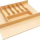 Silverware Drawer Organizer - Trim-to-Fit with Adjustable Dividers for Kitchen Utensil Storage, Beech Wood Frame with 11 Sizes (24.63" W x 22" D)