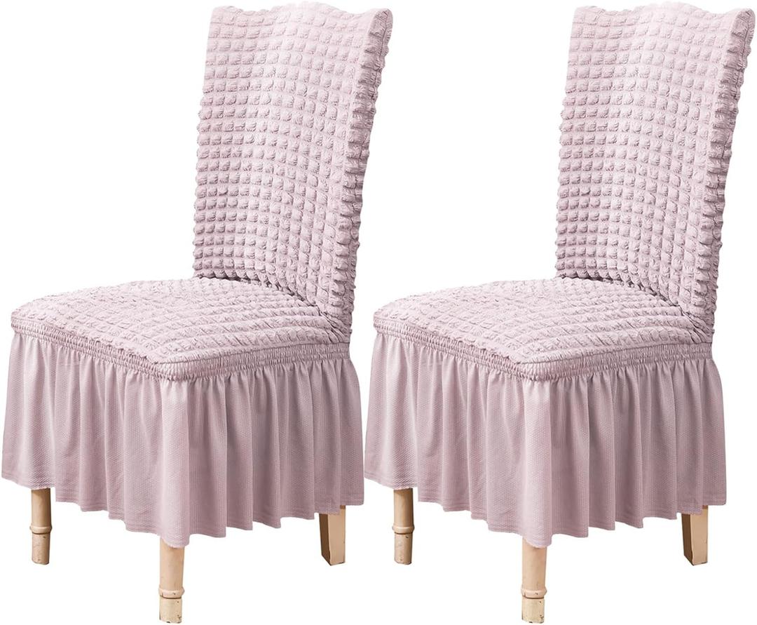 Qubjus Chair Covers for Dining Room Set of 2 Stretch Chair Slipcovers with Skirt Removable Washable Kitchen Chair Protector Cover Set for Home, Party, Wedding(Mauve, 2Pcs) (Pink)