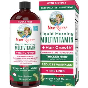 MARYRUTH'S Liquid Multivitamin + Hair Growth | Clinically Tested in Women for Thicker Hair & Facial Wrinkles | Biotin 10000mcg | Lustriva Hair Growth Supplements | Skin Care | Ages 18+ | 30 Fl Oz, Expiry: 07/2027
