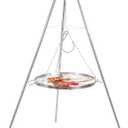 Lineslife Campfire Tripod Grill for Cooking, Durable Stainless Steel Camping Fire Tripod Grill with Round Grate and Carrying Bag for Outdoor BBQ, Silver