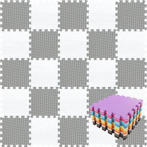 qqpp EVA Rubber 18 Tiles Interlocking Puzzle Foam Floor Mats - Baby Play Mat for Playing | Exercise Mat for Home Workout. White, Gray. QC-ALb18N