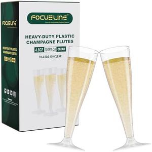 FOCUSLINE 20 Pack 4.5 Oz Plastic Champagne Flutes, Clear Plastic Champagne Glasses, Disposable Toasting Glasses Recyclable Cups for Wedding Party