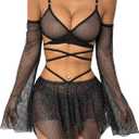 OYOANGLE Women's 2 Piece Mesh Sheer Criss Cross Crop Top and Asymmetrical Mini Skirt Party Rave Outfits, Small