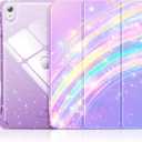 INFILAND Compatible with iPad A16 11th Generation 11 Inch 2025 Case, iPad Case 10th Generation 10.9 Inch, Glitter Cover with Sparkly Clear Back, Pencil Holder, for Kids Girls (Lilac Dream Arc)