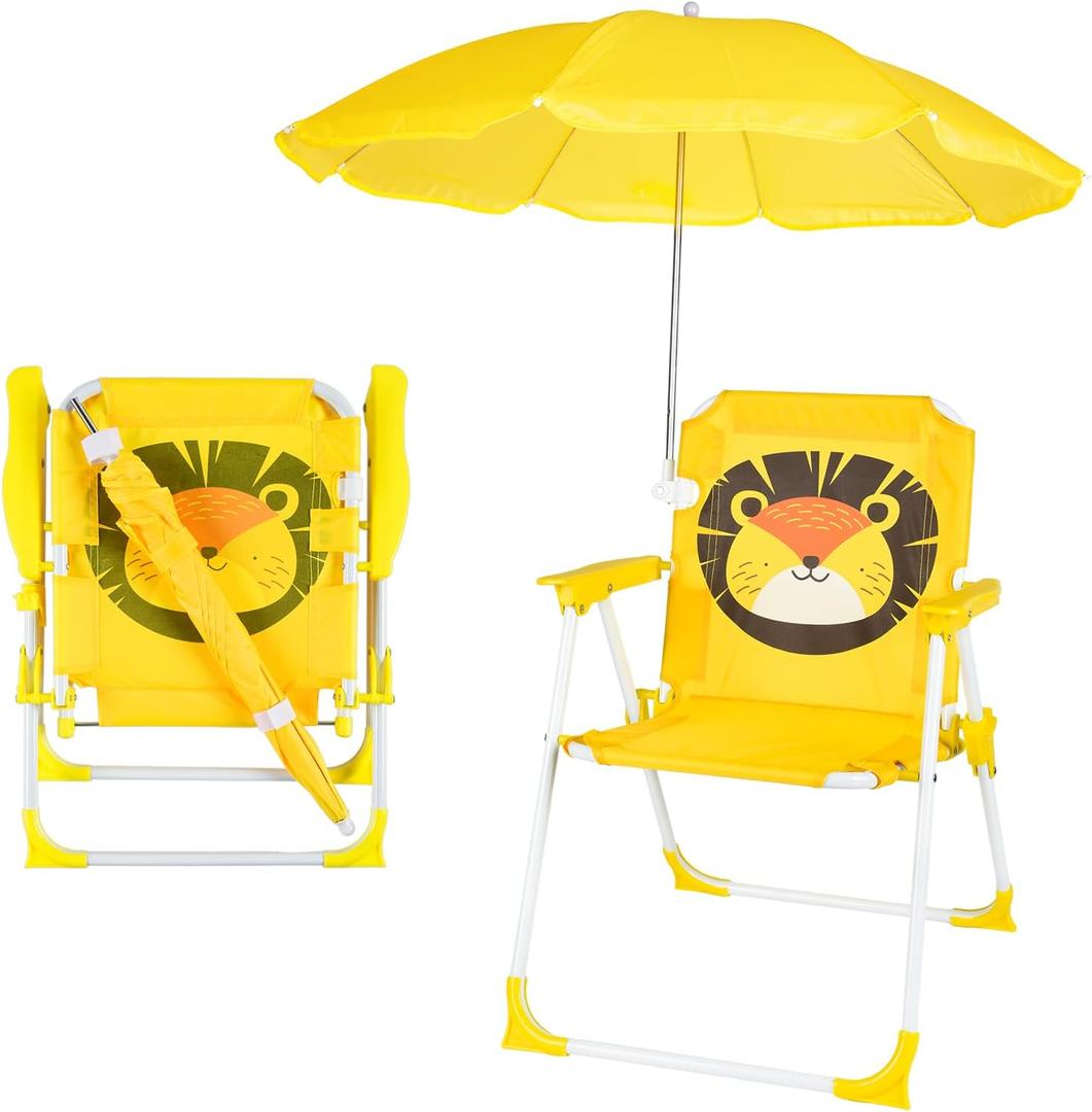 PLULON Kids Beach Chair with Umbrella - Folding Lawn & Camping Chair with Summer Shade for Beach, Pool, Travel & Outdoor (for 1-5 Years Old) (Yellow)