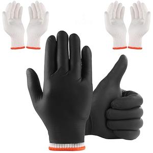 BBQ Gloves 4 Cotton Glove Liners Washable & 100 Nitrile Gloves Heat Resistant Powder Free Latex Free (Large) 