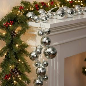 Dingion 6 ft Christmas Disco Balls Garland Disco Ball Decoration Reflective Mirror Hanging Ornament Christmas Tree Decors for 70s Party Supplies Holiday Indoor Outdoor Home Decoration Accessories