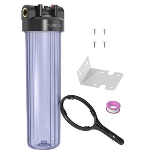 PWT20 Whole House Water Filter Housing, Fits 20 x 4.5 Big Blue Filters, Inline Pre-Filtration System for RV, Home Well and City Water Sediment etc with 1" NPT Port, Pressure Relief Valve