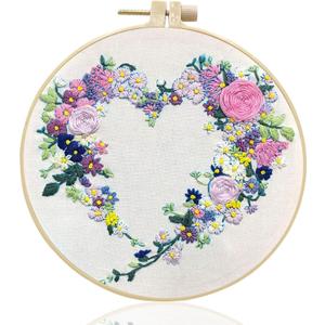 Maydear Embroidery Kit for Beginners Patterns Punch Needle Kit,Cross Stitch Kits,French Stamped Embroidery Starter Kit Adults Including Embroidery Hoop Color Threads and Embroidery Scissors (Flower series 16)