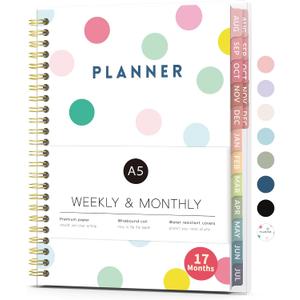 Aug 2026 - Dec 2027 Planner, Forvencer 17 Month Academic Planner 2026-2027, 6.3" x 8.4", Calendar Planner Weekly and Monthly, Daily Agenda, School Supplies for Student Teacher, A5, Polka Dot Style