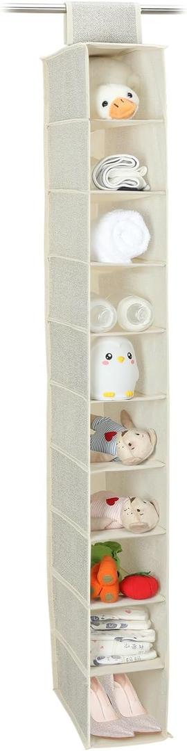 Hanging Shoe Organizer 10 Tier Hanging Shelves for Closet Organizers and Storage SystemFoldable Design, for Wardrobe, Baby Clothes Organization and StorageBeige