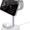 3 in 1 Magnetic Wireless Charging Station, 15W Fast Charger Stand for iPhone, Phone Charger Stand for Desk Nightstand, Compatible with iPhone 17/16/15/14, Apple Watch & AirPods, Adapter Not Included (White)