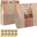 50 Pcs Bread Bags for Homemade Bread, 13.8 x 9.5 Inch Large Paper Toast Bags with Window, Sourdough Bread Bag for Gift Giving with Stickers