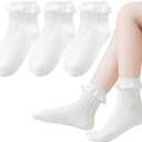 Baby Girl Socks Infant Toddler Ruffle Eyelet Lace Socks Girls Ruffle Sock Seamless Princess Frilly Sock for Kids (White)