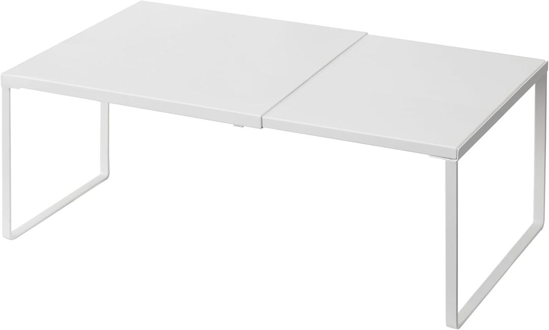 Nxconsu Cabinet Shelf Expandable Organizer Riser Rack for Kitchen Pantry Cupboard Under Sink Countertop Home Organization Extra Storage Space Saver Heavy Duty Metal Edgeless Design White Large (10D * 14.56-24.6W * 8.46H)