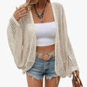 Verdusa Women's Open Front Oversized Cardigan Early Fall Outfits Hollow Out Knit Lightweight Sweater Spring Outerwear L