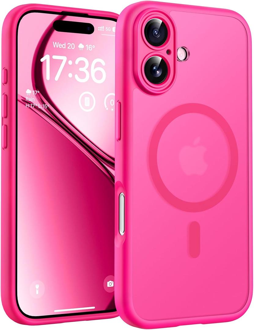 TOCOL for iPhone 17 Case, Full Camera Protection, Built-in Magnetic Ring, Compatible with Magsafe Charger, Drop Protection, Translucent Matte Phone Case for iPhone 17 6.3 inch (Hot Pink)