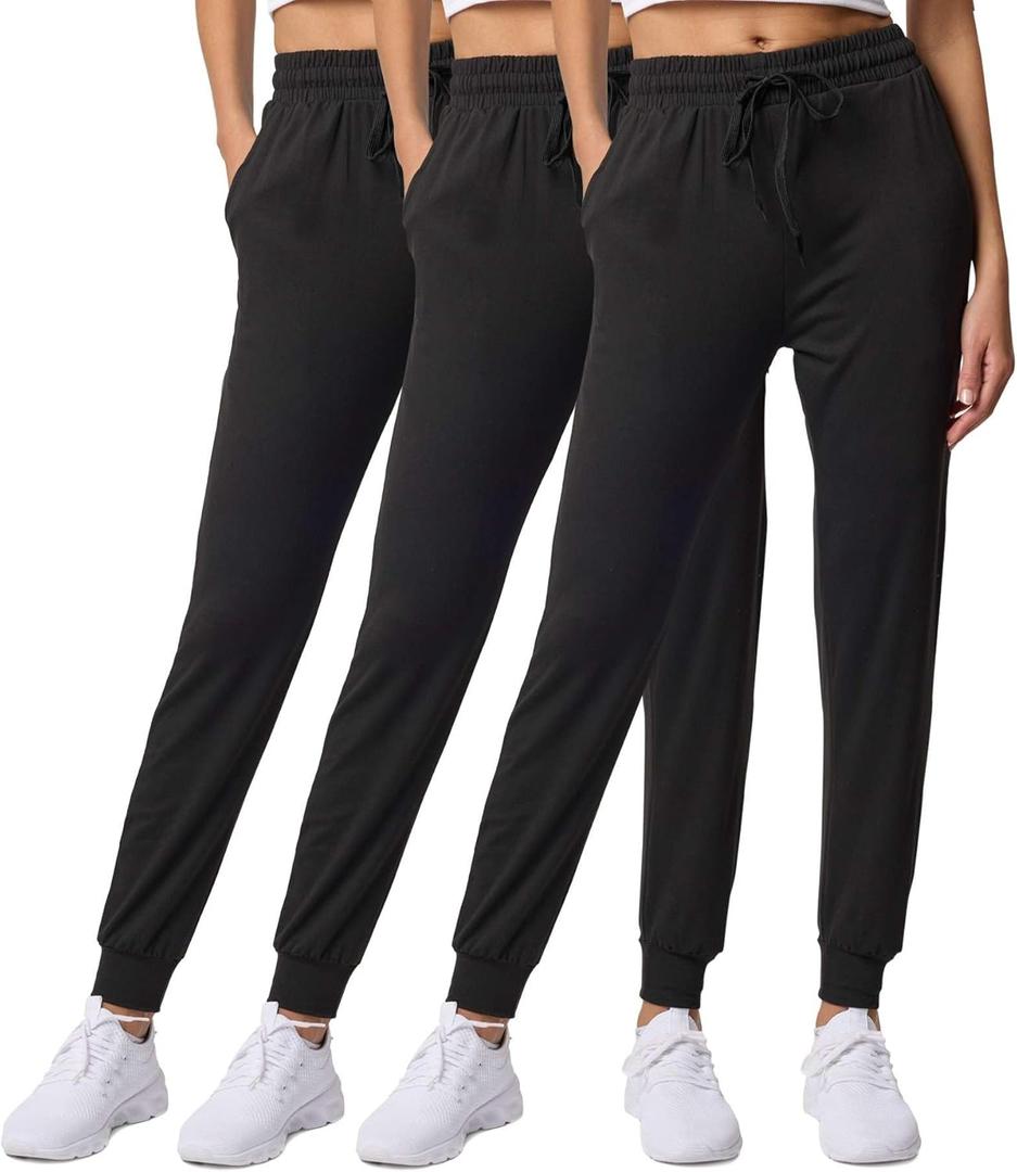 Real Essentials 3 Pack: Women's Ultra-Soft Lounge Joggers Sweatpants Athletic Yoga Pants with Pockets (Large)