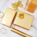 ZINTBIAL Metallic Gold Wrapping Paper Roll with Cut Lines - Solid Gold Holiday Gift Wrap for Graduation, Birthdays, Baby Shower, Wedding, Christmas - 17.5 in x 33 ft (48 sq. ft), Easy to Cut