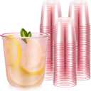Ziliny 50 Pcs Disposable Stemless Glasses 12oz Crystal Plastic Wine Glasses Clear Classic Pet Cup for Meeting Weddings Birthdays Cocktail Christmas Party Supplies (Pink)