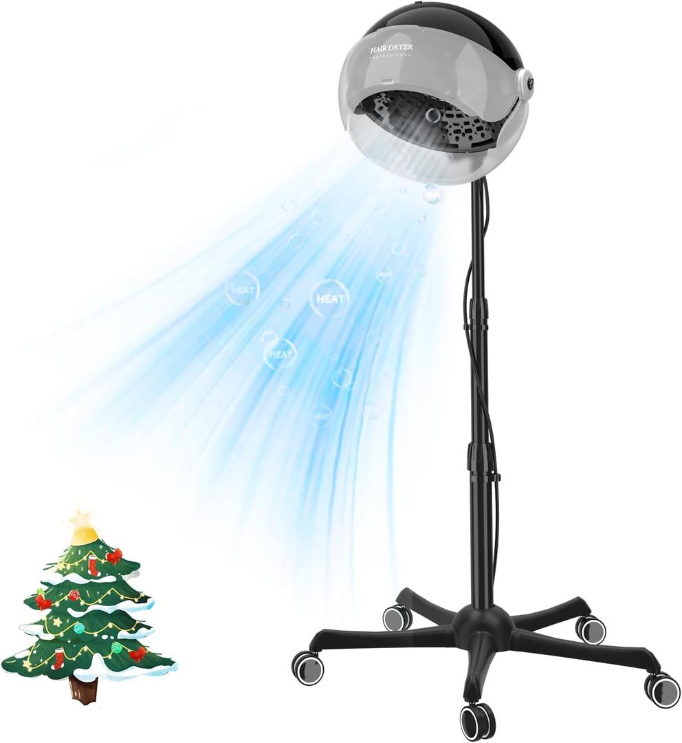 1875W Ionic Standing Hair Dryer, Professional Salon Bonnet Dryer on Wheels, Adjustable Hood & Height, 3 Heat Settings, Quick Shut-Off Rolling Hair Steamer Machine for Deep Conditioning & Styling, Gray