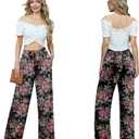 Lepunuo Women's High Waisted Wide Leg Flowy Pants Casual Palazzo Pants Work Adjustable Tie Knot Pants with Pockets (Black, XS)