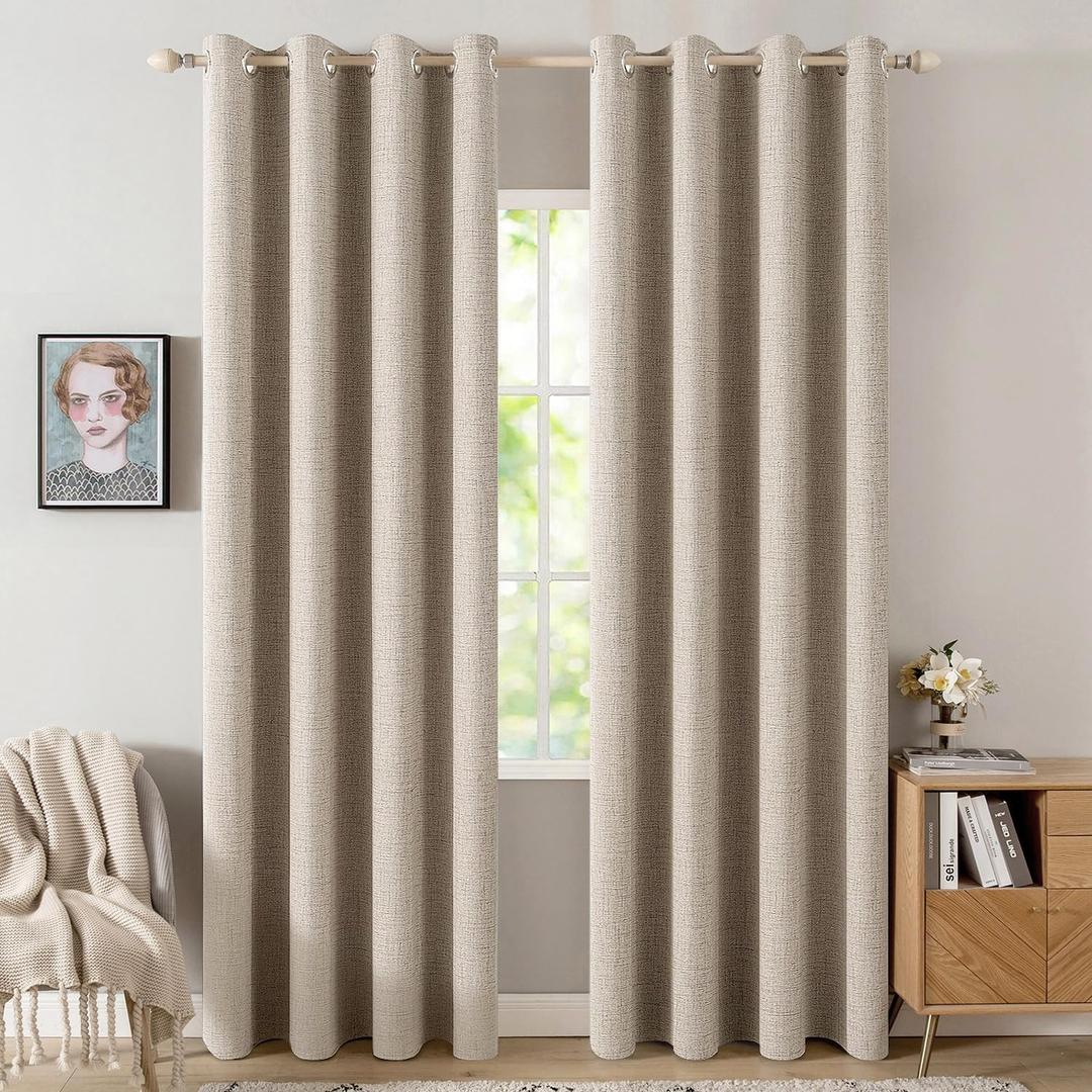 MIULEE Linen Textured Curtains Solid 100% Blackout for Bedroom Thermal Insulated Taupe Grommet Room Darkening Curtains & Drapes Luxury Decor for Living Room Nursery 52 x 72 Inch (2 Panels)