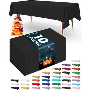 Pureegg Plastic Table Cloth Disposable 10 Pack, 54 x 156 Inch Table Cloths, Halloween Party Decorations, Summerween Decor, Halloween Tablecloths, Rectangle, Plastic Cover, Leakproof & Sturdy, Black