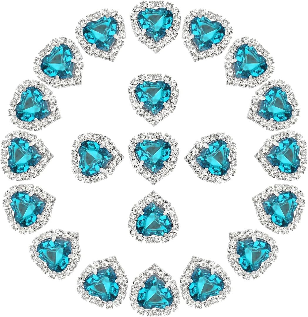 PATIKIL 30PCS Heart Rhinestones, Sew on Rhinestones Buttons Crystal Heart Nail Charm Embellishment Flatback Diamond for Sewing DIY Clothing Wedding, Blue