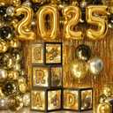 Graduation Party Decoration Class of 2025, 86PCS Black & Gold Graduation Party Supplies High School College Grad Balloon Boxes with Letter, Foil Curtains, LED String Light, Balloon Garland Kit