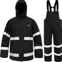 Rain Suits for Men Waterproof Rain Jacket Coat Pants Heavy Duty Women Fishing Rain Gear Workwear (Black/Hi-Vis, XXX-Large)