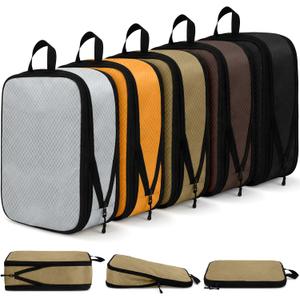 5 Pack Compression Packing Cubes for Travel Space Saving Cubes Luggage Organizer for Suitcase(Apricot,M)