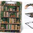 Botanical Bookshelf Clipboard, Decorative Plastic A4 Writing Clipboard (12.6 x 8.9 in) with Sturdy Metal Clip & Hanging Hole, Lightweight Writing Board for Kids, Students, Teachers, Nurses & Office