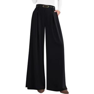 PRETTYGARDEN Womens Wide Leg Trousers 2026 Elastic High Waisted Dress Pants Pleated Slacks Flowy Business Work Palazzo Pants (Black, Medium)