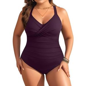 Aqua Eve Plus Size One Piece Swimsuit - Women's Tummy Control Bathing Suit Retro Full Coverage Swimwear 2025 20W