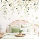 Decalmile Large White Flower Wall Decals Hanging Vine Blossom Floral Wall Stickers Baby Nursery Girls Bedroom Living Room Wall Decor