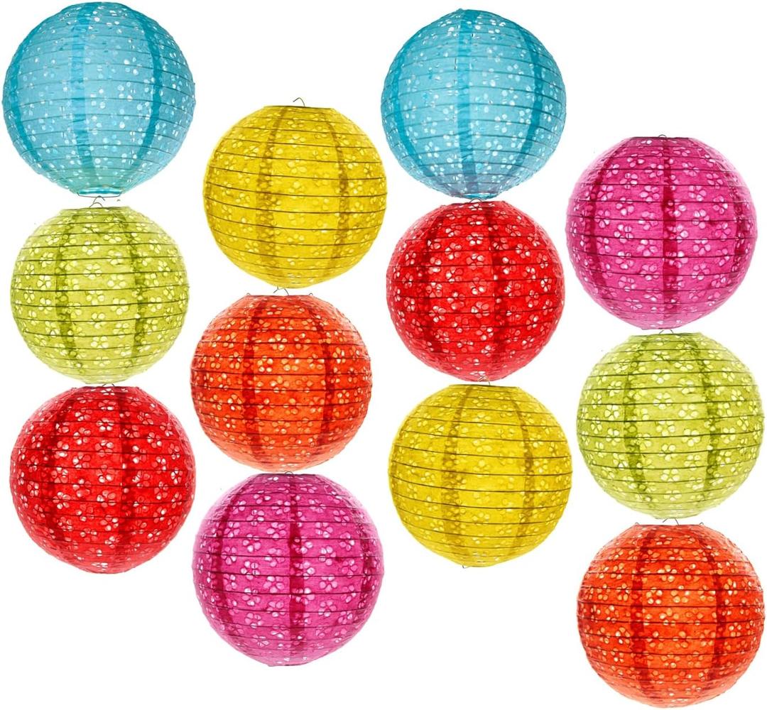 Paper Lanterns Chinese Lunar New Year Decorations 2026 Chinese Japanese Decorative Hanging Paper Lanterns 8inch Round Hollow Colorful Lantern Lamps for Spring Festival Asian Home Party Decor