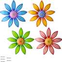 Gooyule Metal Flower Decor, 4 Pack Metal Flowers Wall Decor Colorful Flower Wall Art 6.5" Metals Floral Wall Decors Indoor Outdoor Hanging Wall Decor Metals Wall Decor Set for Home Office Garden Yard