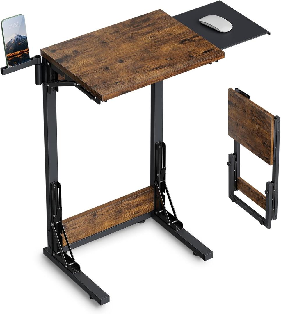 11.81" D x 15.75" W TV Tray Table, Foldable Laptop Table with Mouse Tray for Couch, Portable Laptop Desk, Sofa Side Desk for Living Room, Bedroom, Rustic Brown
