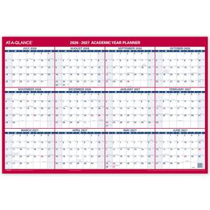 AT-A-GLANCE Dry Erase Calendar 2026-2027 Academic & Regular Year Wall Planner, 12-Month, 36" x 24", Double Sided, Horizontal (PM200P28)