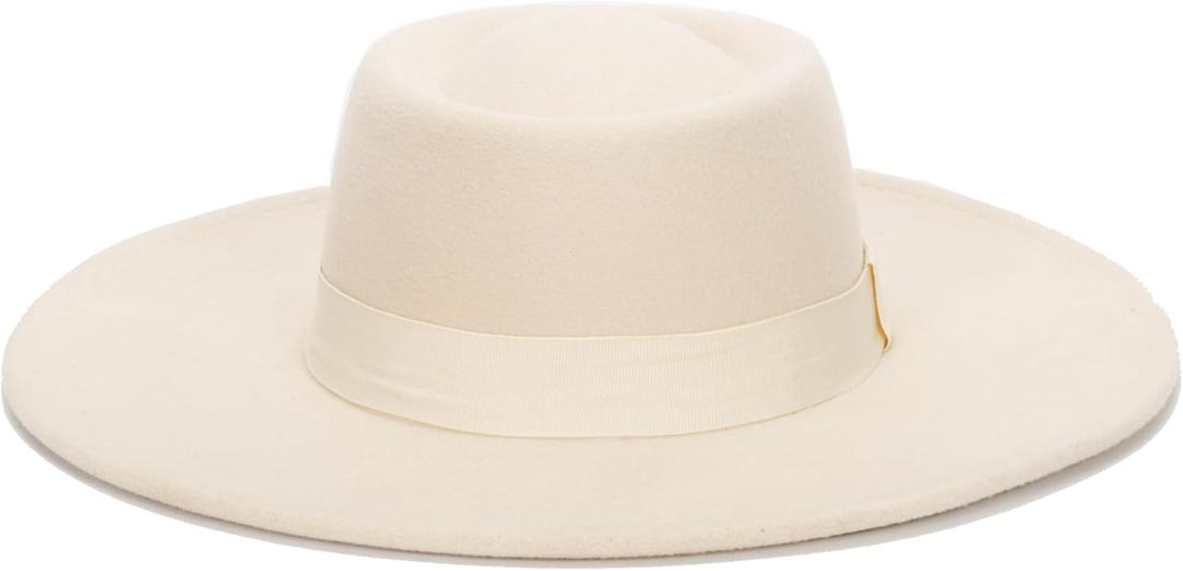 Women Fashion Felt Church Hats Classic British Style 9.5CM Wide Brim Top Fedora Hat Wedding Dress Up Jazz Cap (Medium, Ivory)
