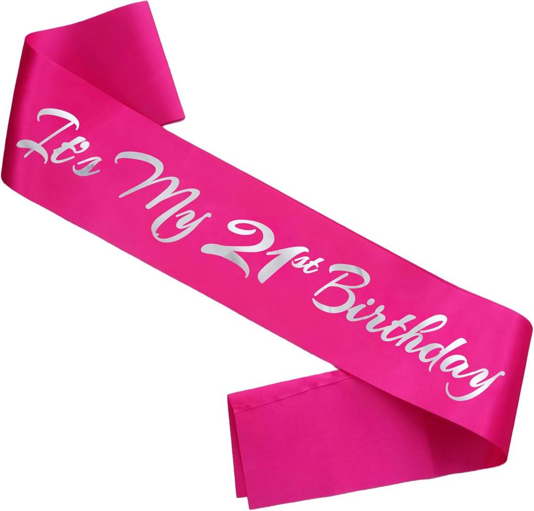 It's My 21st Birthday Sash, Hot Pink Birthday Sash for 21st Bday Party Supplies, Gifts for Girls Bday Party Favors