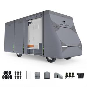 Class C RV Cover Extra Thick 7 Layer Top, Fits 29'-32' RV, Heavy Duty Windproof Class C Cover, Waterproof Anti-UV Camper Cover with RV Accessories 3 Extra Long Straps, Gutter Covers, Class C RV Cover(Grey)
